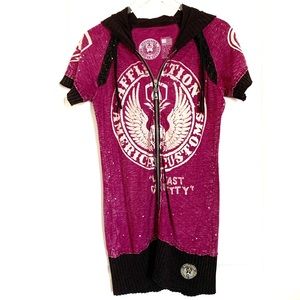 AFFLICTION HOODED ZIP UP SHORT SLEEVE TOP XL-Jr
